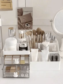 1pc Desktop Storage Box - Multi-Compartment Makeup Organizer Box Made Of PC Material, Makeup Display Rack - Suitable For Vanity, Office, Bathroom Accessories, Home, School, Dormitory, Studio Decor Back To School - Multicolor - View 7