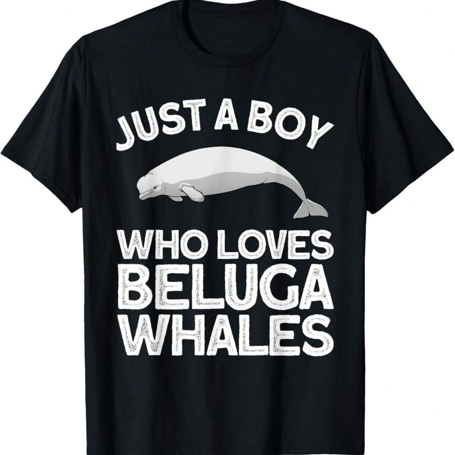 Cute Beluga Whale Art For Men Boys Kids Beluga Whale Lover T-Shirt. - Black - View 1