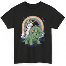 Cute Unicorn Riding A Dinosaur T-Shirt - Novelty Rainbow Graphic Tee