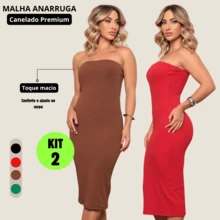 Kit Vestidos Midi Canelado Feminino Confortável Moda Casual Fashion