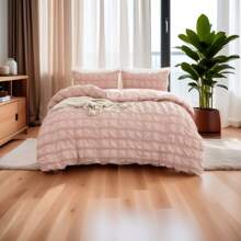 3 Pieces Pink Pinch Pleat Duvet Cover Bedding Set Luxury Bedding Set With 2 Pillowcases Double King Size Seersucker Quilt Cover Zipper Closure, Suitable For Wedding Items, Valentines Day Home Bed Room Decor, Easter Gifts, Mothers Day Gift, All Season - Màu hồng sọc - Xem 2
