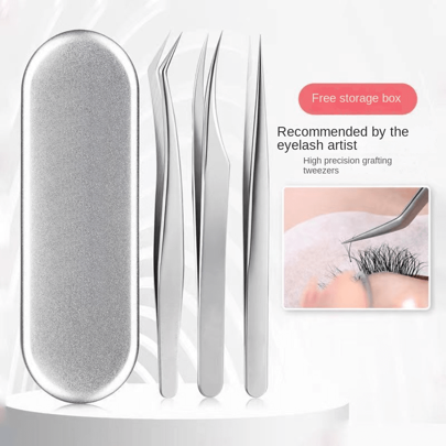 3 Peças Conjunto de Pinças para Cílios de Aço Inoxidável com Caixa de Armazenamento, Ferramentas de Extensão de Cílios com Precisão em Formato de Golfinho para Iniciantes, Incluindo Pinças Retas e Anguladas