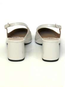 Women's Pumps Block Heel Narrow Toe Black Open Back Light Beige Heel - màu đen - Xem 5