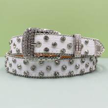 男士牛仔裤 水钻 Y2K 风格腰带 女士腰带 西部牛仔布 闪亮铆钉设计皮革 HipHop 朋克摇滚 - 彩色 - 查看 23