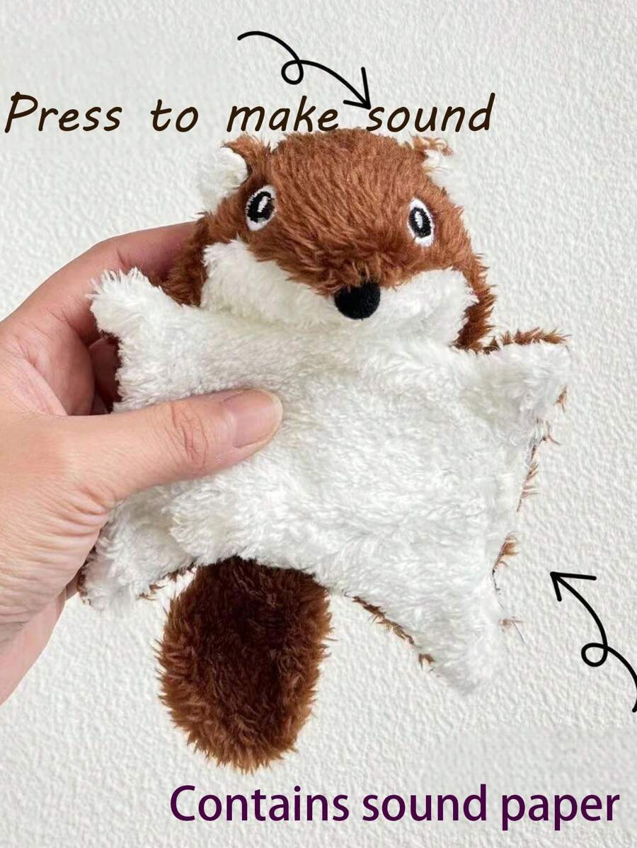 适合小猫小狗的柔软毛绒宠物娃娃 - 飞鼠形状，互动发声、咀嚼、牙齿清洁和伴侣娃娃