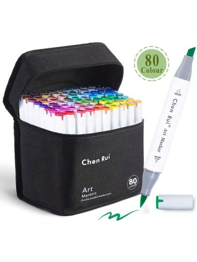 陈瑞多色马克笔，168/120/100/80/60/48色双头马克笔，斜头和细头美术马克笔套装，适合成人涂色插画，超值套装，学生美术课必备，握感舒适，是完美的圣诞节和新年礼物。