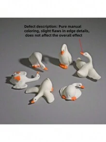 6pcs Set Of Adorable White Goose Figurines - Resin Crafted Desktop Ornaments For Home & Garden Decor Cute And Funny Little White Duck, Perfect Gift For Family And Friends In The Healing Series - Multicolor - View 9