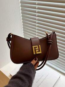 女士时尚休闲/通勤纯色单肩包，便携斜挎包，适合约会、购物、送礼 - 棕色 - 查看 9