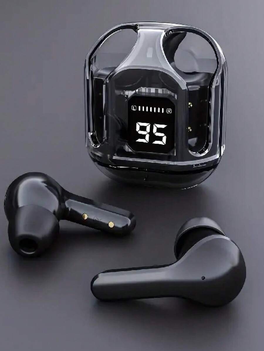 ENC 智能防噪耳塞，透明迷你 Strive 设计 TWS 入耳式硅胶耳机，符合人体工程学设计，带 LED 电池显示屏，灵敏触感，Hi-Fi 立体声低音，磁性充电，低延迟，适用于所有智能手机