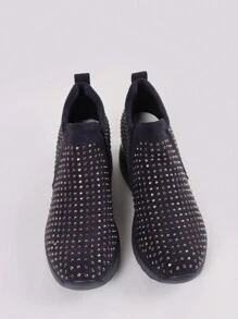 StellaMeli VERY COMFORTABLE SHOES WITH SYNTHETIC SUEDE WITH RHINESTONE WITH INSIDE RAISED SOLE 6.5 CM - Navy Blue - View 2