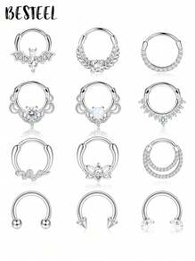 BESTEEL 1 buc inele septum 16G cercei Daith inele nas inel oțel inoxidabil CZ opal cartilaj Helix cercei tragus septum clicker piercing bijuterii