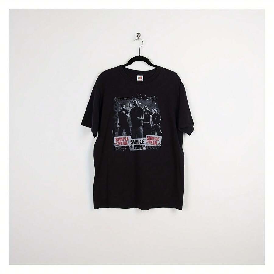 Vintage Y2K Simple Plan Tour 2004 Rock Band Black Graphic Print Tee Music Concert T-Shirt Size XL - 黑色 - 查看 1