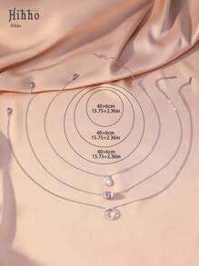 Hihho 3pcs/Set Round Crystal Diamond & Waist Design Pendant Necklace Set, Sparkling Cubic Zirconia Inlay, Luxury Jewelry Gift For Women, Festival Gift - Silver - View 4