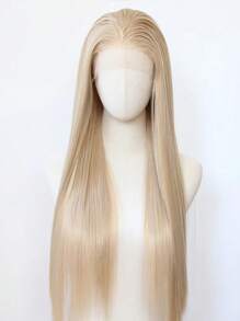 websterwigs 蜜金色合成蕾丝前假发，预拔发际线长直金发/亚麻色，蕾丝前耐热纤维假发适合时尚女性