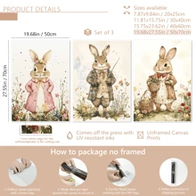Conjunto de 3 obras de arte de pared con conejitos de Pascua, pinturas vintage de animales, pinturas cálidas y dulces de Pascua, carteles enmarcados en lienzo, decoración de granja y cabaña de primavera, decoración para dormitorio universitario y apartamento, regalos para decoración de paredes en hotel, hogar, sala de estar, dormitorio, baño y oficina