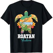 Roatan Bay Islands Honduras Turtle Souvenir T-Shirt - Black - View 1