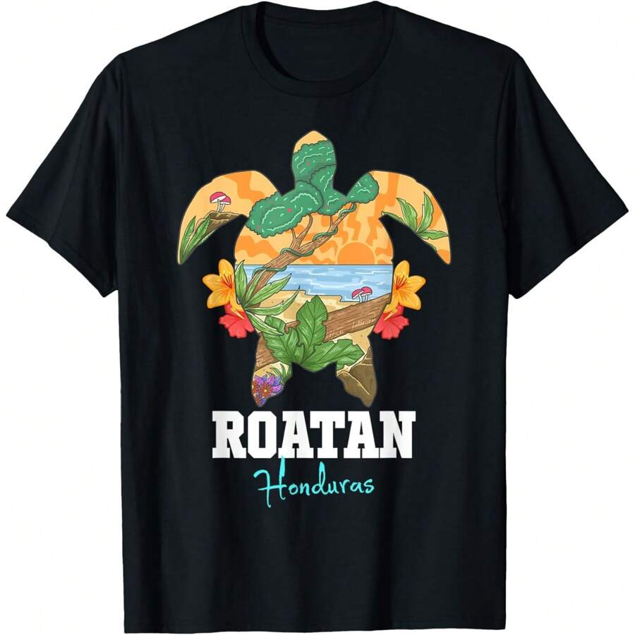 Roatan Bay Islands Honduras Turtle Souvenir T-Shirt - Black - View 1