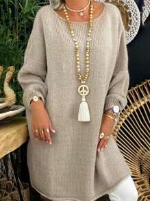 Bohemian Style Peace Sign Wooden Bead Long Necklace With Retro Tassel Pendant, Special Accessory For Sweaters - Multicolor - View 10