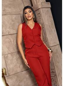 Women's Pants And Vest Set - 紅色 - 查看 4