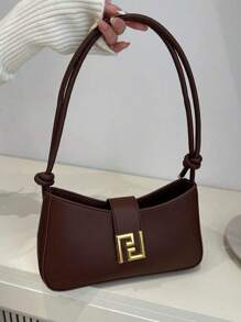 女士时尚休闲/通勤纯色单肩包，便携斜挎包，适合约会、购物、送礼 - 棕色 - 查看 3