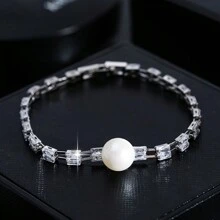 1pc Luxury Sparkling Cubic Zirconia Bracelet, Fashionable Bestselling Gift For Valentine's Day,Mom,Mother,Mother's Day,Gift
