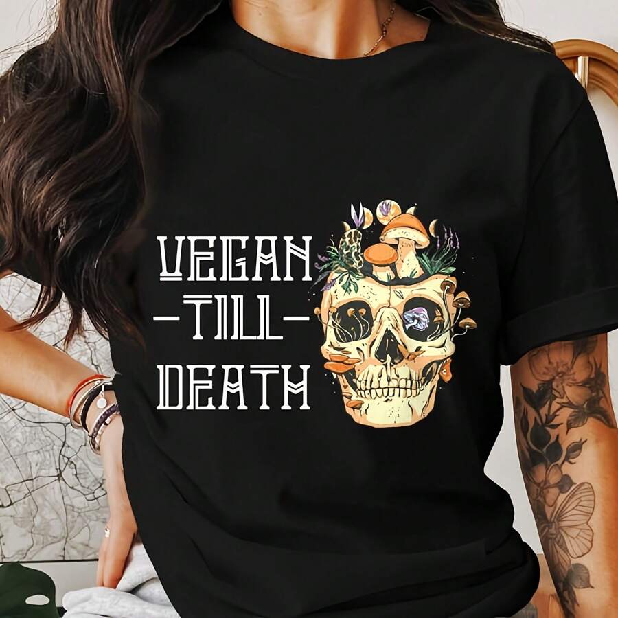 Awesome Skull With Musooms Graphic Vegan Till Death Botanical Unique Gothic Floral Skull Artistic Aniaml Rights Activi Cruelty Free Mom