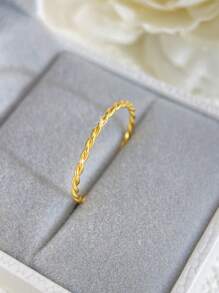 1pc S925 Sterling Silver Minimalist Twisted Rope Ring, Versatile Jewelry Gift For Women & Girls - Gold - View 4
