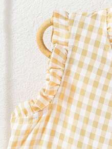 年轻女孩无袖荷叶边 A 字连衣裙，带帽子，甜美风格，轻盈服装，适合日常穿着，春夏季 - 黃色 - 查看 5