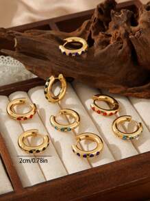 1 Pair Women Stainless Steel Minimalist 18K Plated Zirconia Hoop Earrings, Suitable For Dates, Parties, Office Wear
