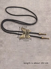 1pc Retro Bronze/Silver Butterfly Pendant Necklace, Casual Woven Black Leather Strap, For Men Gift - Butterfly - View 10