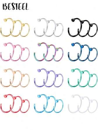 BESTEEL 1 件 316L 不锈钢鼻环鼻环饰品男女通用彩色鼻环 6 毫米 8 毫米 10 毫米