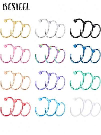 BESTEEL 1 件 316L 不锈钢鼻环鼻环饰品男女通用彩色鼻环 6 毫米 8 毫米 10 毫米