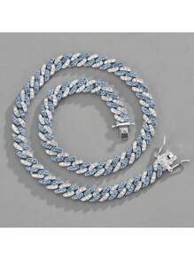 1 件银色/蓝色/粉色闪亮迈阿密链男士冰雪迈阿密项链男士彩色嘻哈 Y2k 服装珠宝 - 藍色 - 查看 5