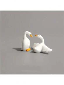 6pcs Set Of Adorable White Goose Figurines - Resin Crafted Desktop Ornaments For Home & Garden Decor Cute And Funny Little White Duck, Perfect Gift For Family And Friends In The Healing Series - Multicolor - View 10