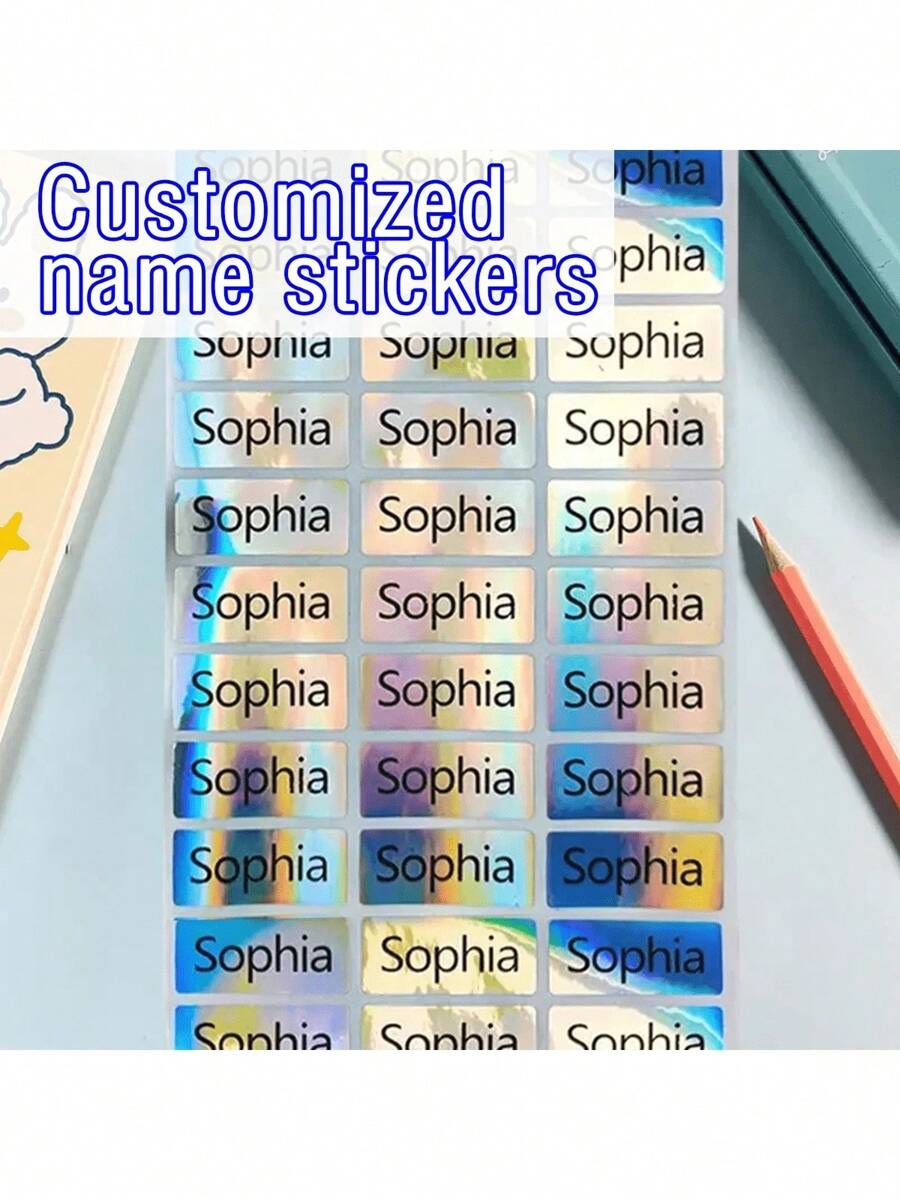 个性化标签贴纸-激光贴纸，自定义名称防水定制，易于粘贴在不同表面，适用于各种场合，水瓶，书包，文具，服装，行李，午餐盒贴纸，办公用品等。回到学校 - 彩色 - 查看 1