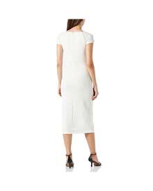 Midi Dress Square Neck Short Sleeves Bodycon Women White Dresses - 白色 - 查看 2