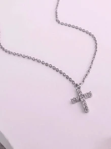 不锈钢锆石吊坠项链，适合情侣日常佩戴 - 彩色 - 查看 5