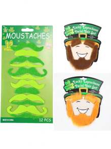 12pcs Funny Fake Mustache Costume Prop, St. Patrick's Day Costume Beard