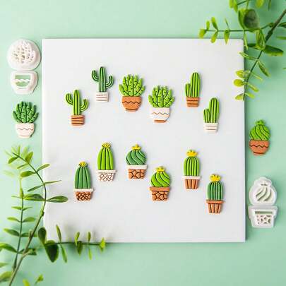2pcs/12pcs Cactus Plant Clay Cutter Molds, Jewelry Making Supplies, 12 Shapes For Potted Plant Clay, Earrings Cutter, DIY Handmade Key Chain, Brooch, Hair Clip, Ring, Clay Tools
