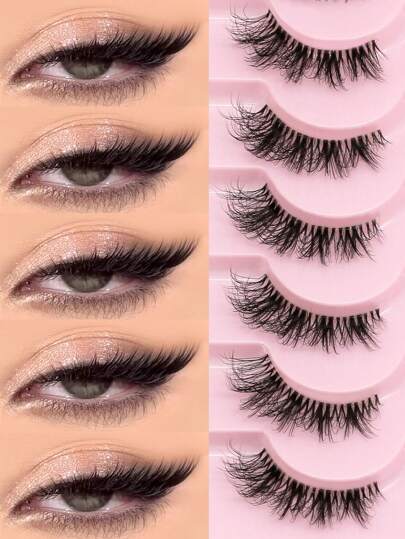 GROINNEYA 9 paia di ciglia finte con banda trasparente, ciglia finte corte e morbide in stile occhio di gatto, ciglia finte 3D in finta pelliccia di visone, naturali e morbide per il trucco (F36)