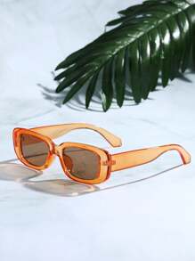 Retro Rectangle Plastic Sunglasses For Men & Women, Fashion Classic Design For Outdoor Travel Beach Vacation, Casual Daily Wear, Driving UV Protection Fashionable Shade Elegant Outfit Family Outings Travel Vacation Holiday - 橘色 - 查看 2