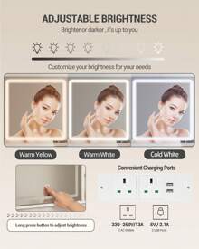 HEXCELEN Dressing Table With Adjustable LED Lights, Rechargeable AC Socket And USB Port, Vanity Makeup With Soft Dressing Stool, 2 Drawers, Open Organisers, For Bedroom, Cloakroom, White - White - View 5