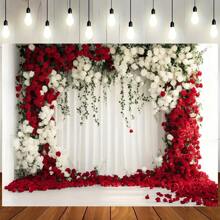 1 pieza Elegante telón de fondo floral de rosa blanca de poliéster - Sin electricidad, adecuado para bodas, cumpleaños, aniversarios, bautizos y celebraciones - 1 piezas - Ver 3