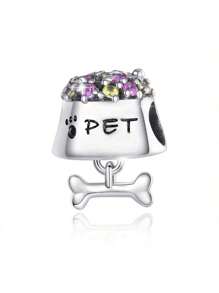PARCOM Silver Plated Pet Paw Print & Bone Pendant, Cute & Suitable For DIY Bracelets, Necklaces, Fine Gift For Girls