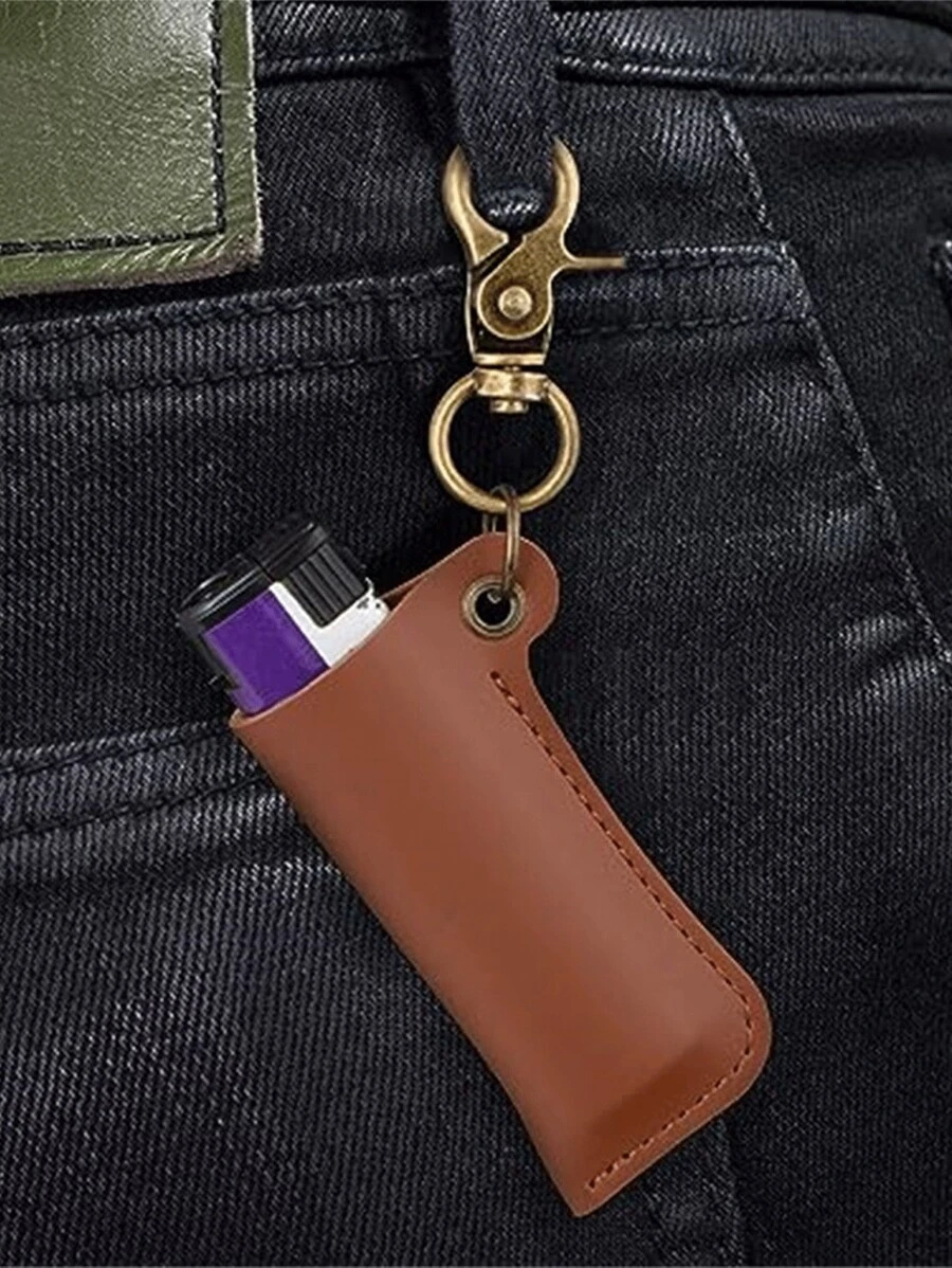 皮革打火机盒支架适用于 BIC 迷你/标准尺寸打火机套真皮盒袋带金属马蹄形挂钩可挂钥匙链吊坠 - 彩色 - 查看 1