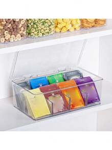 1 pièce de boîte de rangement avec compartiments empilables en plastique, convenant aux armoires de cuisine, plans de travail, boîtes de rangement pour sachets de thé et de café, avec 8 compartiments transparents, paniers, boîtes et contenants pour l'organisation de la maison