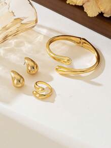 3pcs Teardrop Exaggerated Abstract Geometric Snake Style Ring, Bracelet And Earrings Set For Women, Suitable For Parties, Casual And Romantic Occasions - Gold - View 3