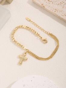 1 件双层链条和手工串珠手链，带吊坠，适合朋友、女朋友、女性日常和节日佩戴 - 金黃色 - 查看 3