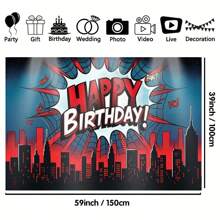 1pc Spider Superhero Happy Birthday Polyester Photo Background Banner, Multi-Size, Polyester Material Makes, Suitable For Indoor/Outdoor Decoration, Home, Garden, Yard Decoration Polyester Material Cake Table Photo Background Party Celebrations The Perfect Birthday Gift In - Multicolor - View 2