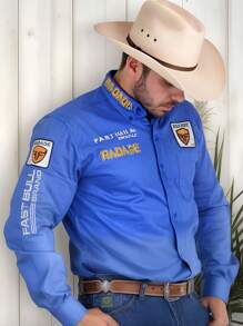 Men's Country Rada Embroidered Shirt Barretos Peao Agro Top - Blue - View 3